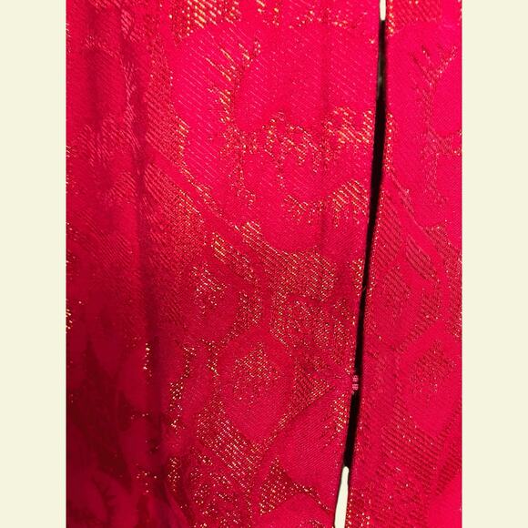 Chico’s Mandarin Collar Red and Gold Brocade Blazer Chico Size 2 = Large Size 12 - Picture 2 of 5
